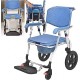 3 in 1 Folding Shower Wheelchair Bedside Commode with Pail Soft Cushion Backrest Locking Wheels