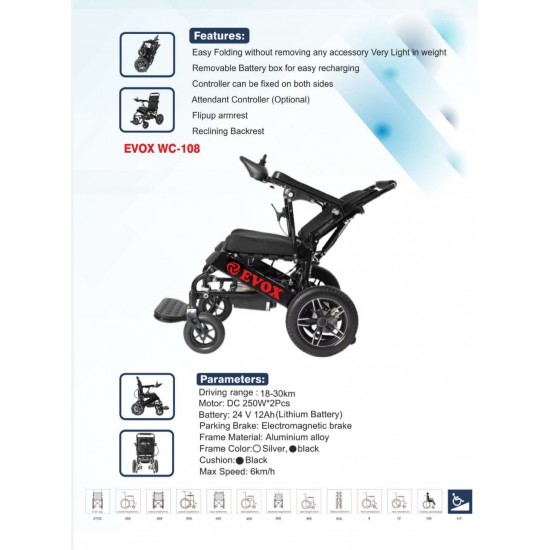 Evox Power Wheelchair WC 108 with Reclining Backrest 