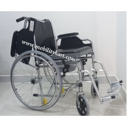Mobility Kart Foldable U Cut Commode Wheelchair with Flip-up Armrest & Detachable Footrest Mobility Kart Foldable U Cut Commode Wheelchair with Flip-up Armrest & Detachable Footrest