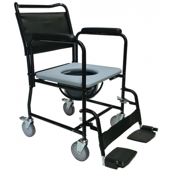 Wheeled Commode Chair with Flip-Down Armrest & Detachable Footrest