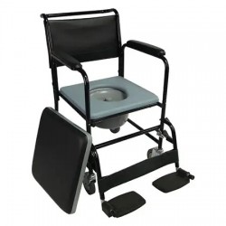 Wheeled Commode Chair with Flip-Down Armrest & Detachable Footrest