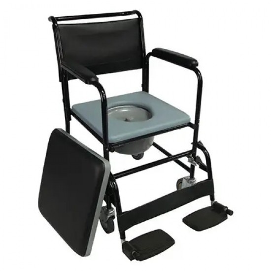 Wheeled Commode Chair with Flip-Down Armrest & Detachable Footrest