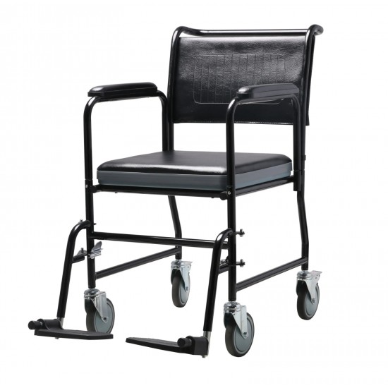 Wheeled Commode Chair with Flip-Down Armrest & Detachable Footrest