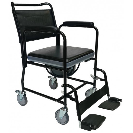 Wheeled Commode Chair with Flip-Down Armrest & Detachable Footrest